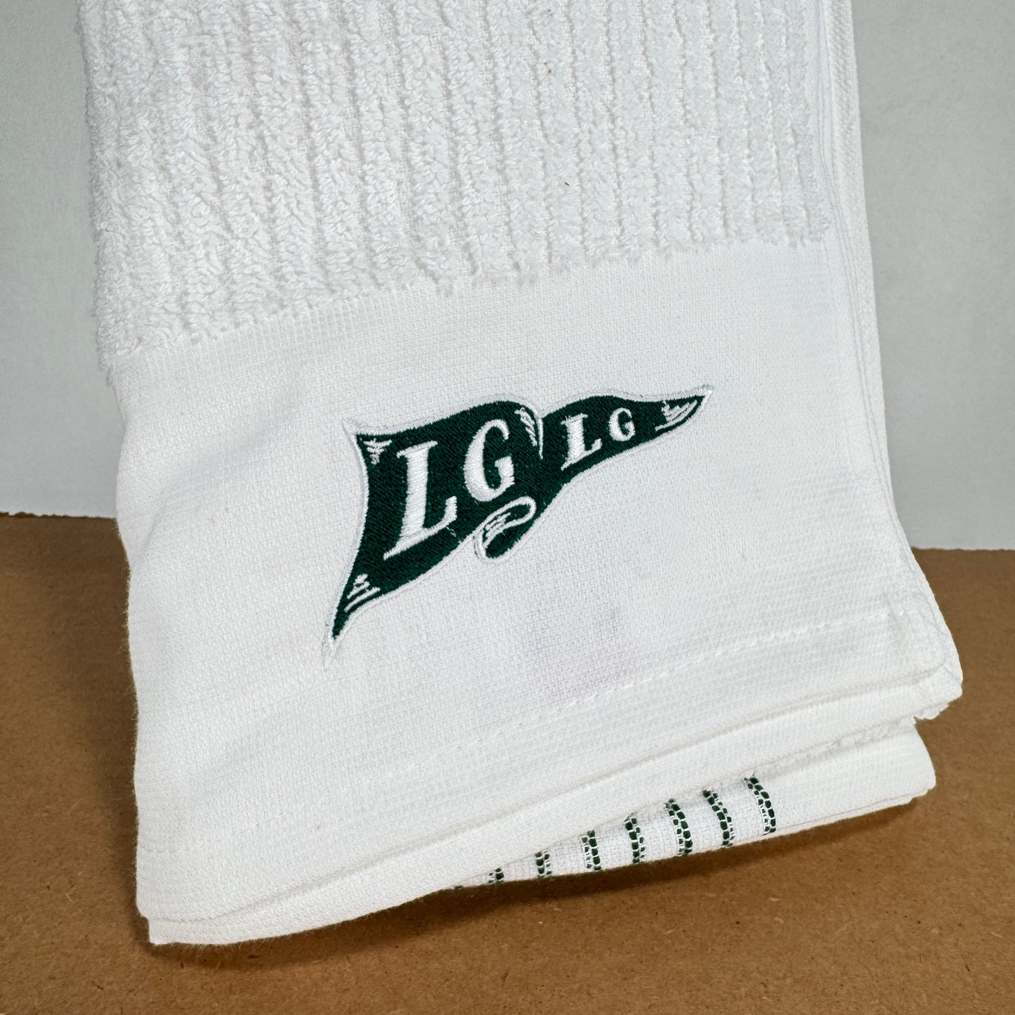 The LGLG Flag Caddy Towel (White/Hunter Green)