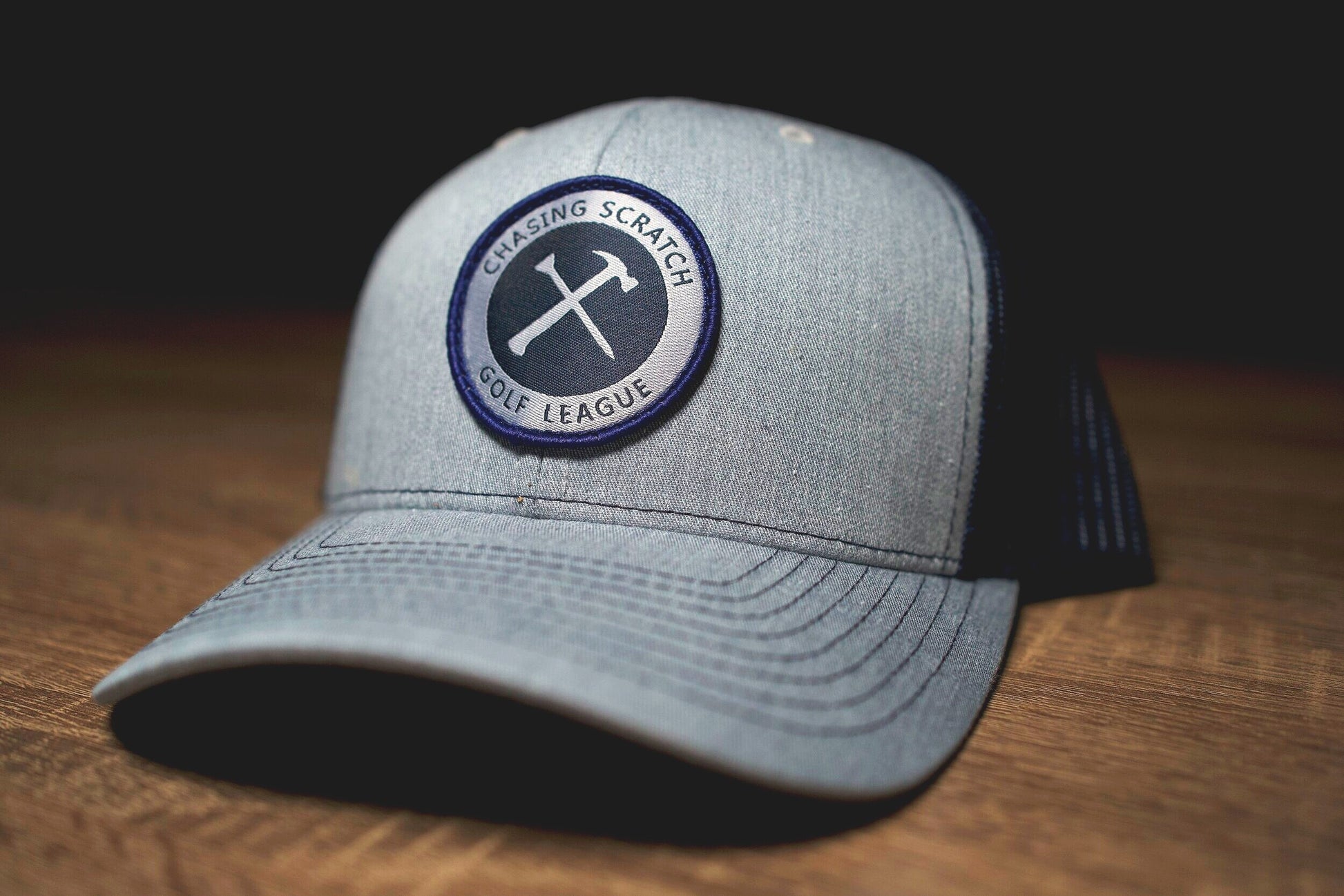 Golf League Adjustable Hat (Navy/Heather Gray) Chasing Scratch